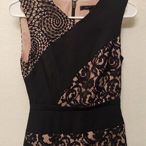 BCBGMaxAzria Black and Nude Asymmetrical Lace Dress